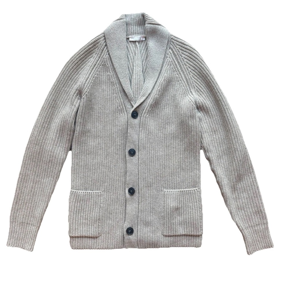Luca Faloni Cashmere Shawl Cardigan in Camel Beige